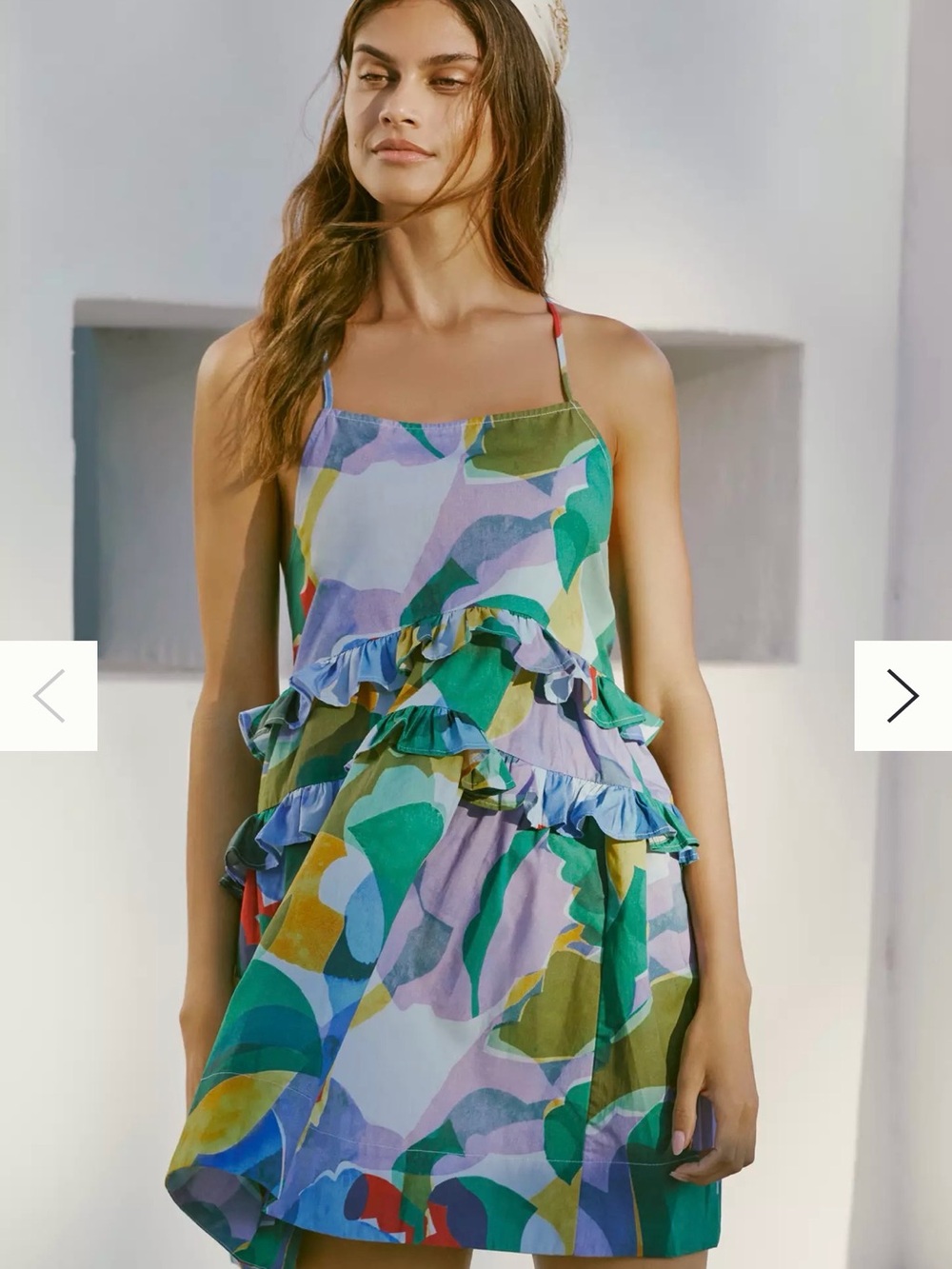 Anthropologie Multicolor Abstract Print Strappy Ruffle Mini Dress or Tunic